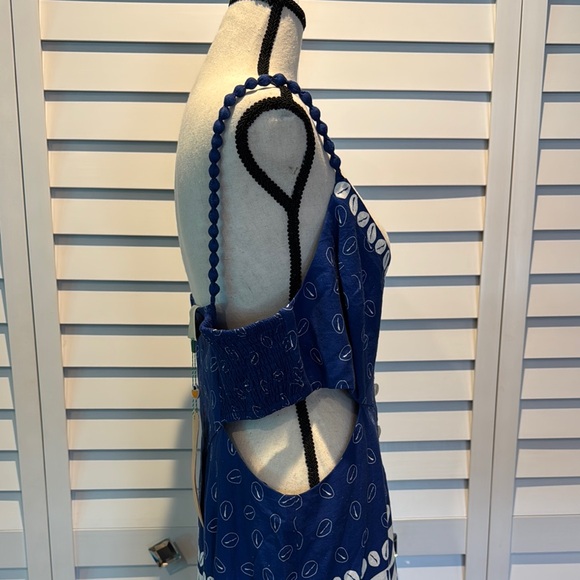 Farm Rio NWT Mixed Ondina Blue Midi Cut out/ ruched sided Dress buttoned down - Picture 5 of 12